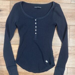ABERCROMBIE & FITCH VINTAGE 2000s Y2k Navy Blue Long Sleeve Henley Top | Size XS
